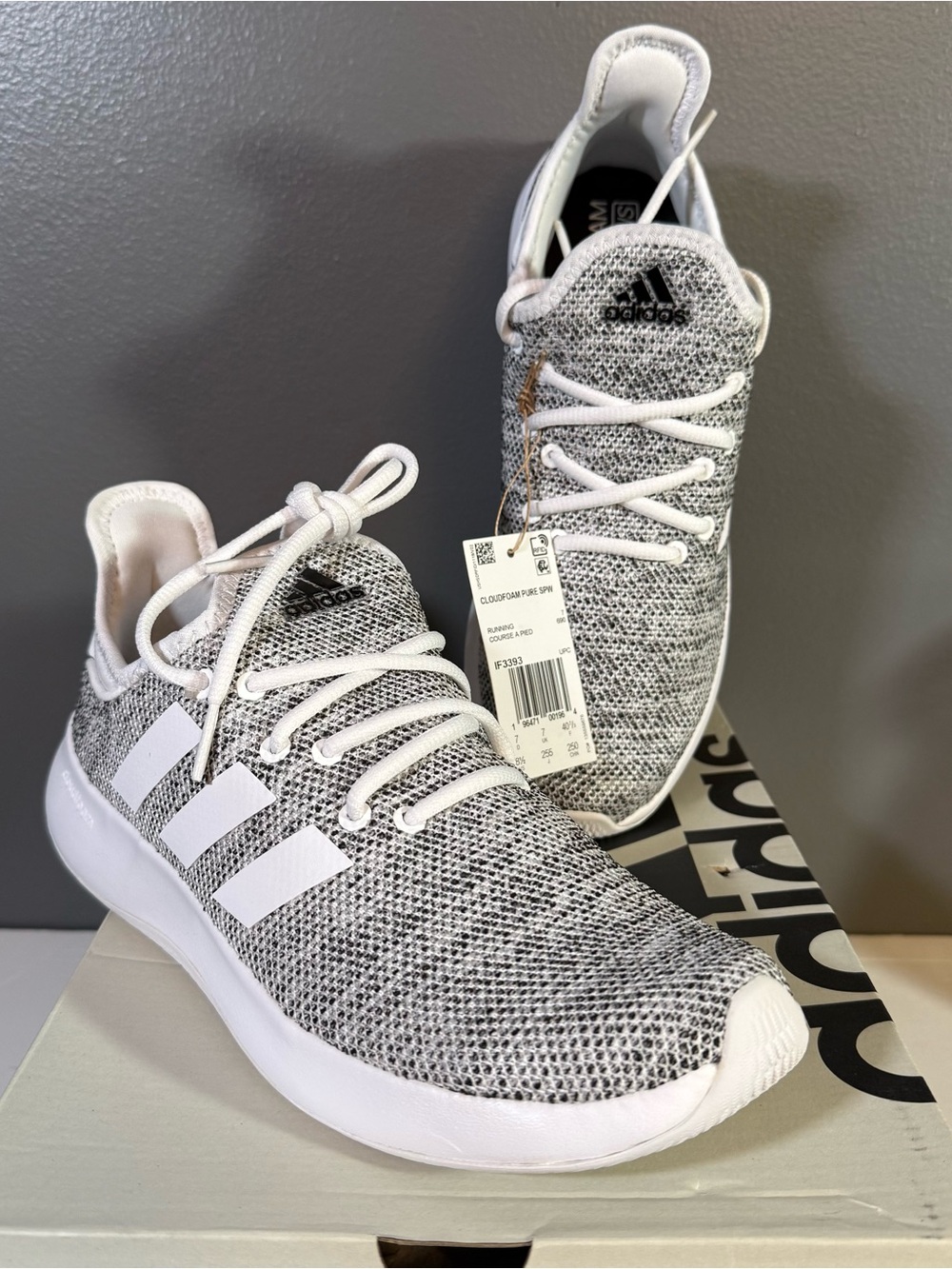 ADIDAS Cloudfoam Pure Sports Wear Shoes Women's Size 8.5 White/Gray New W/Box
